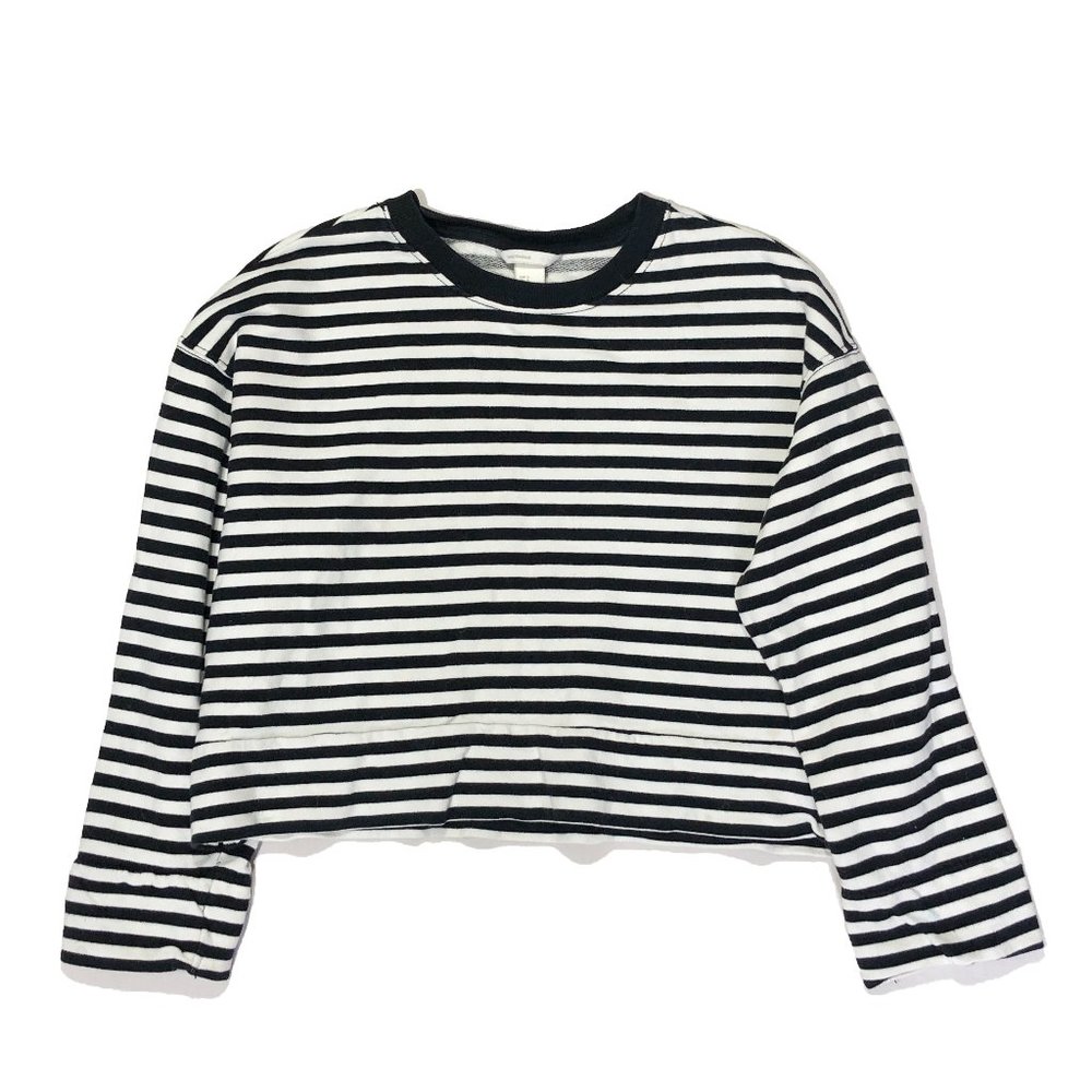 H&M Womens Size S Black White Striped Long Sleeve Crew Neck Tshirt